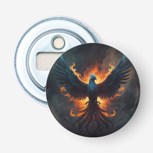 Phoenix Bird Rising met vlammen Button Flesopener (Voorkant)