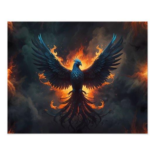 Phoenix Bird Rising met vlammen Foto Afdruk (Voorkant)