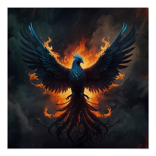 Phoenix Bird Rising met vlammen Perfect Poster (Voorkant)