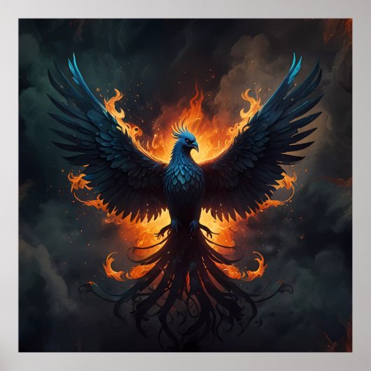 Phoenix Bird Rising met vlammen Poster (Voorkant)
