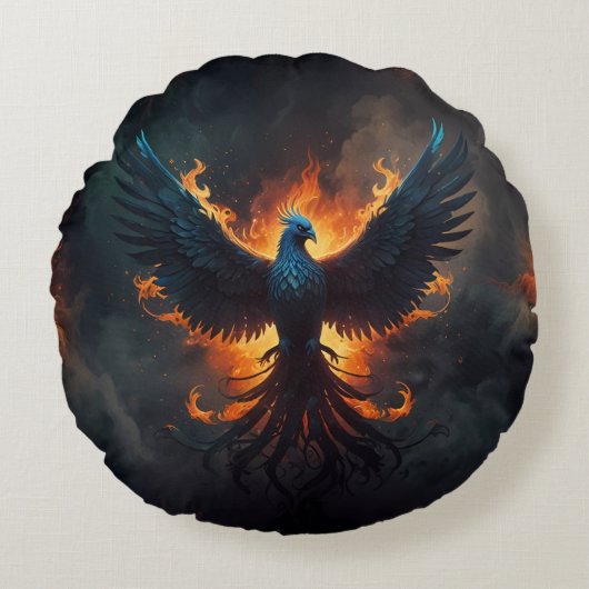 Phoenix Bird Rising met vlammen Rond Kussen (Voorkant)