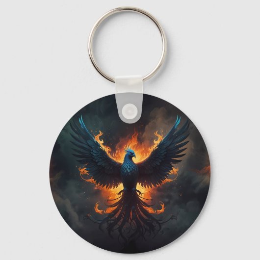 Phoenix Bird Rising met vlammen Sleutelhanger (Achterkant)