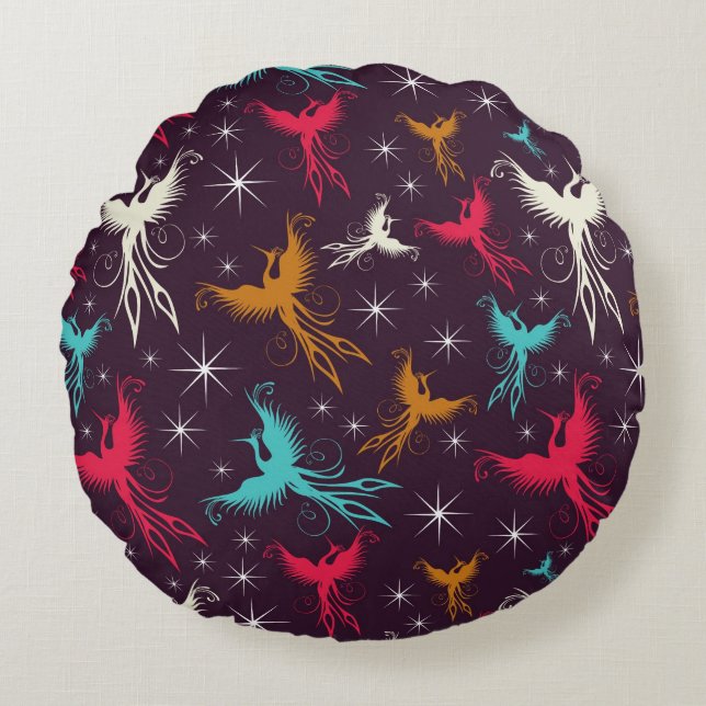 Phoenix Birds Figuur Patroon Rond Kussen (Voorkant)