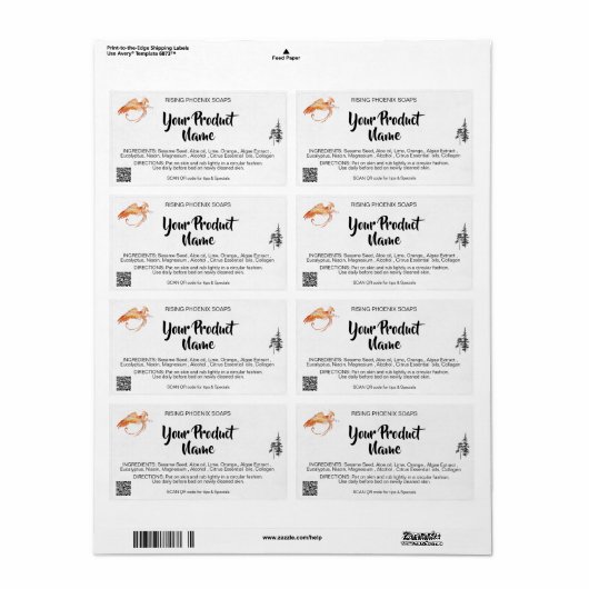 *~* Phoenix Body Cream Gezicht badzeep QR Etiket (Full Sheet)