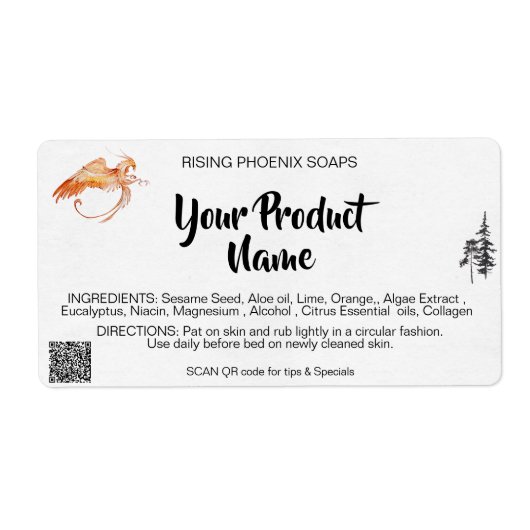 *~* Phoenix Bodycrème Gezicht Badzeep QR Etiket (Voorkant)
