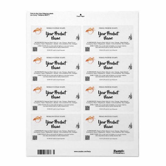 *~* Phoenix Bodycrème Gezicht Badzeep QR Etiket (Full Sheet)