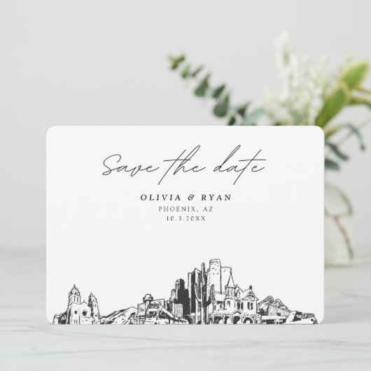Phoenix Bruiloft Modern Save the Date Kaart (Staand voorkant)