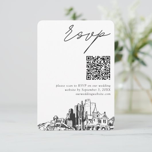 Phoenix Bruiloft Moderne RSVP QR Code Informatiekaartje (Staand voorkant)