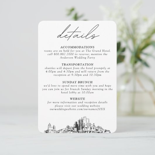 Phoenix bruiloft verticale details informatiekaartje (Staand voorkant)