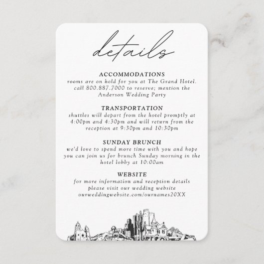 Phoenix bruiloft verticale details informatiekaartje (Voorkant)