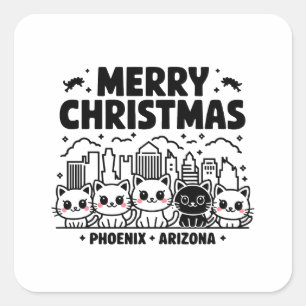 Phoenix City Arizona Merry Christmas Cats Verenigd Vierkante Sticker