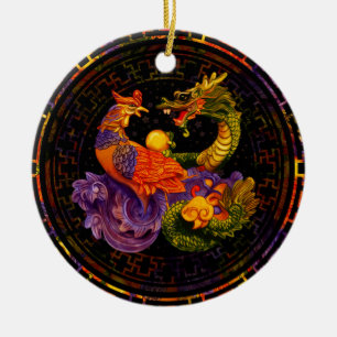 Phoenix en Dragon - in kleur Keramisch Ornament