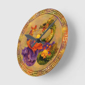 Phoenix en Dragon - kleur en goud Ronde Klok (Hoek)