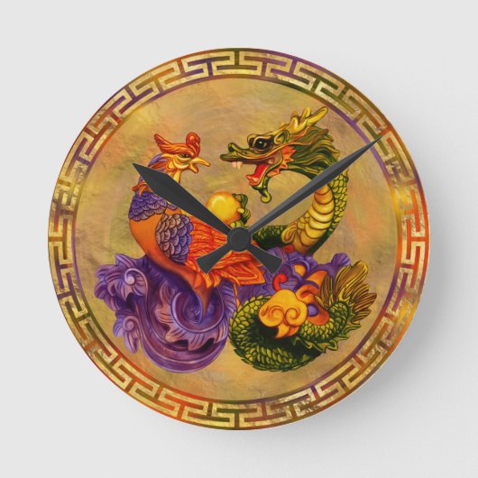 Phoenix en Dragon - kleur en goud Ronde Klok (Voorkant)