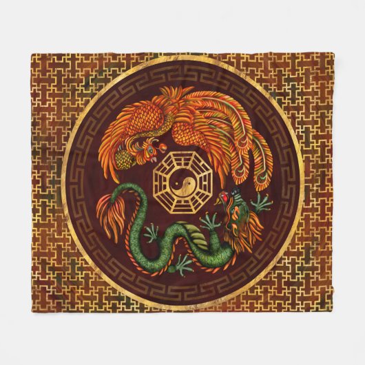 Phoenix en Dragon met bagua #1 Fleece Deken (Voorkant (Horizontaal))
