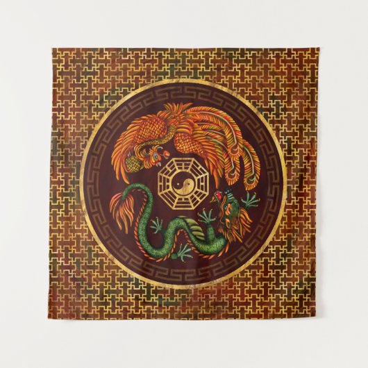 Phoenix en Dragon met bagua #1 Wandkleed (Voorkant (horizontaal))