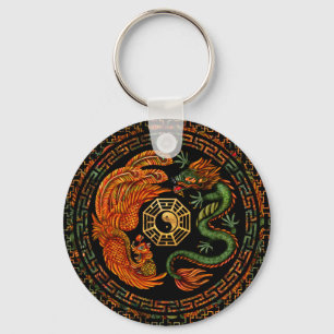 Phoenix en Dragon met bagua #2 Sleutelhanger