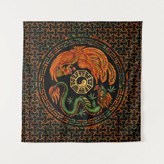 Phoenix en Dragon met bagua #2 Wandkleed (Voorkant (horizontaal))