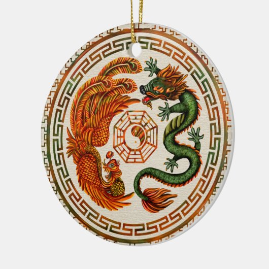 Phoenix en Dragon met bagua #3 Keramisch Ornament (Links)