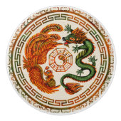 Phoenix en Dragon met bagua #3 Keramische Knop (Voorkant)