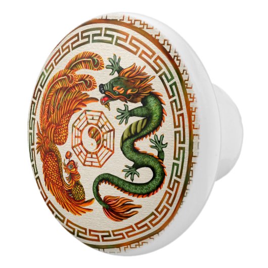 Phoenix en Dragon met bagua #3 Keramische Knop (Rechts)