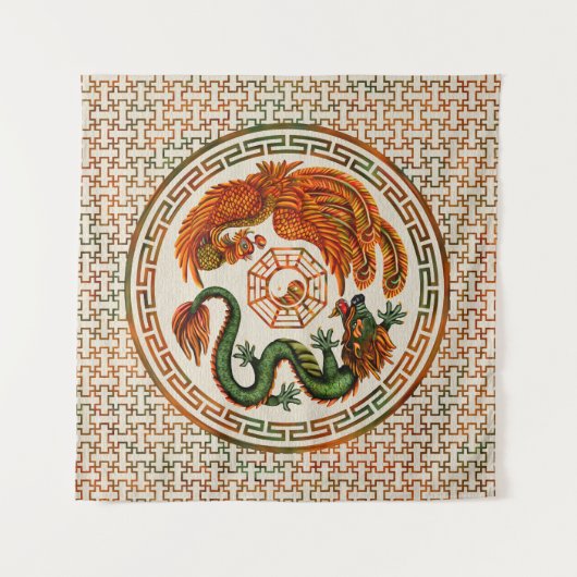 Phoenix en Dragon met bagua #3 Wandkleed (Voorkant (horizontaal))