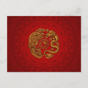 Phoenix en Dragon met bagua #4 Briefkaart