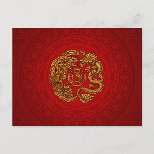 Phoenix en Dragon met bagua #4 Briefkaart (Voorkant)