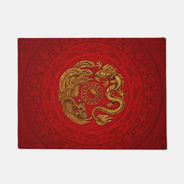 Phoenix en Dragon met bagua #4 Deurmat (Voorkant)
