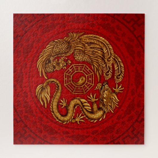 Phoenix en Dragon met bagua #4 Legpuzzel (Horizontaal)