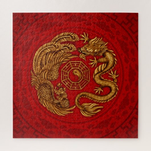 Phoenix en Dragon met bagua #4 Legpuzzel (Verticaal)