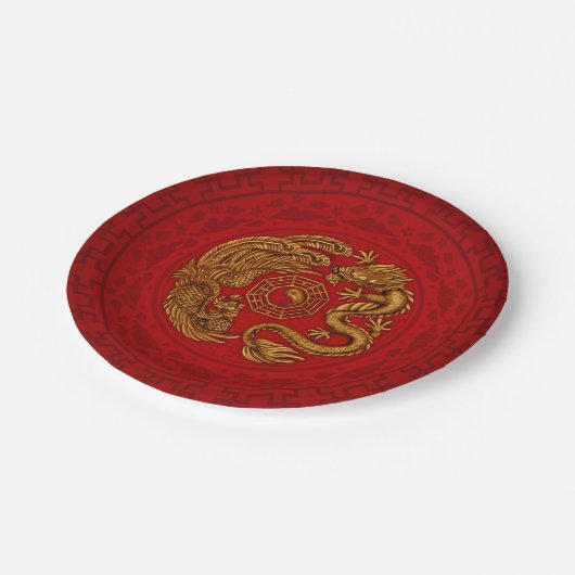 Phoenix en Dragon met bagua #4 Papieren Bordje (Gekanteld)