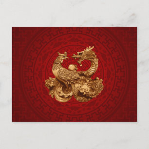 Phoenix en Dragon - op rood Briefkaart