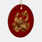 Phoenix en Dragon - op rood Keramisch Ornament (Rechts)