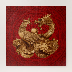 Phoenix en Dragon - op rood Legpuzzel