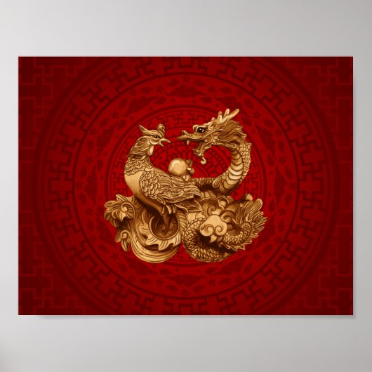Phoenix en Dragon - op rood Poster (Voorkant)