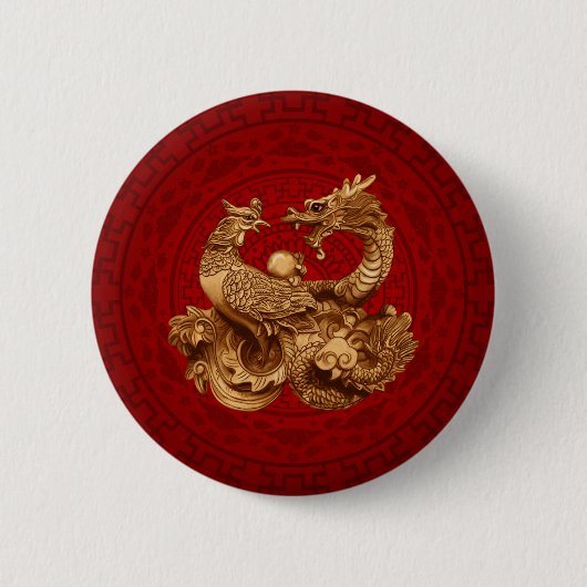 Phoenix en Dragon - op rood Ronde Button 5,7 Cm (Voorkant)