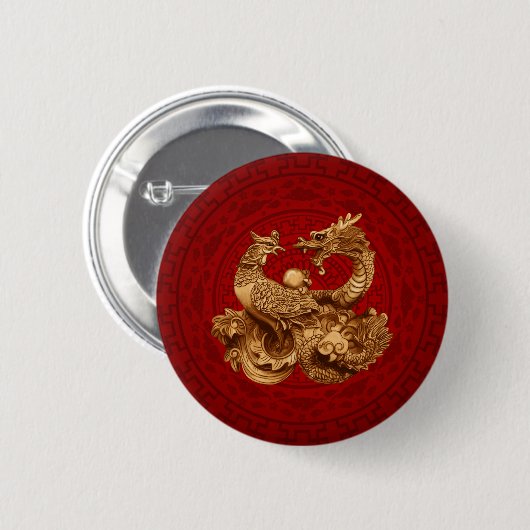 Phoenix en Dragon - op rood Ronde Button 5,7 Cm (Voorkant /achterkant)