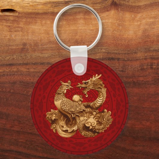 Phoenix en Dragon - op rood Sleutelhanger (Voorkant)