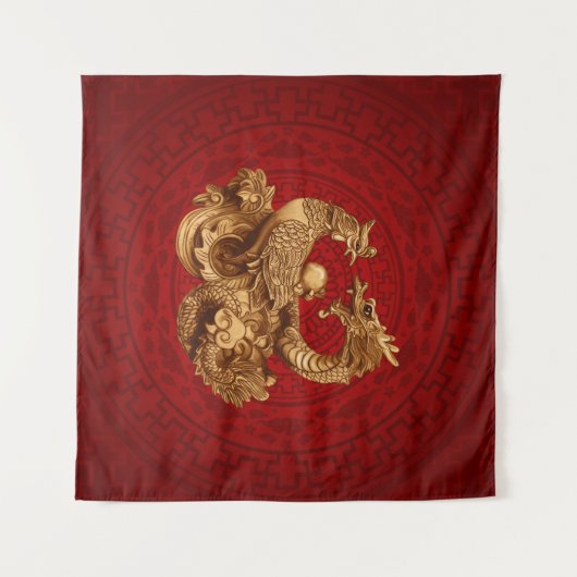 Phoenix en Dragon - op rood Wandkleed (Voorkant (horizontaal))