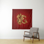 Phoenix en Dragon - op rood Wandkleed (In Situ (horizontaal))