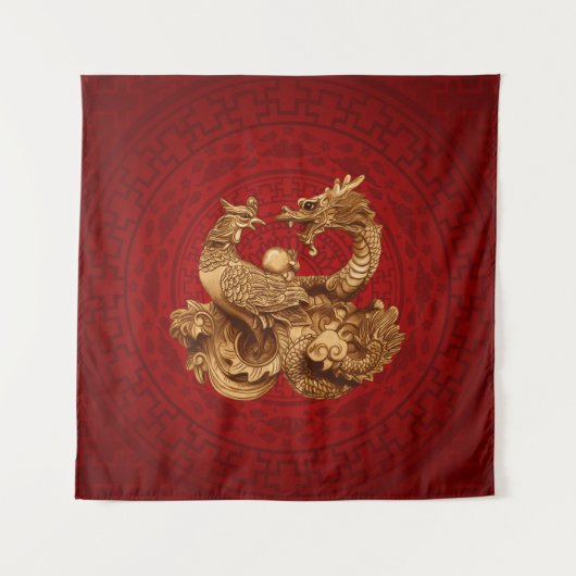 Phoenix en Dragon - op rood Wandkleed (Voorkant)