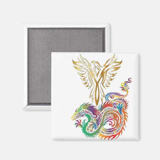 Phoenix en het Dragon Oriental Yang Design Magneet (Voorkant / Achterkant)