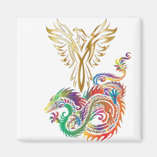 Phoenix en het Dragon Oriental Yang Design Magneet