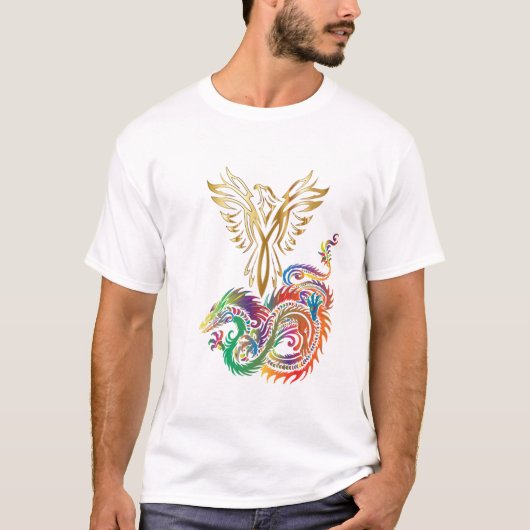 Phoenix en het Dragon Oriental Yang Design T-shirt (Voorkant)