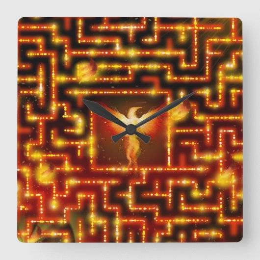 Phoenix Fiery Maze Clock Vierkante Klok (Voorkant)