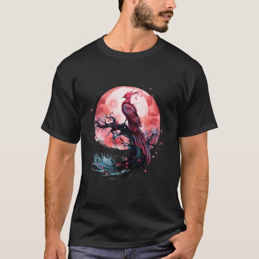 Phoenix Fire Phoenix vogel Sakura boom mythische v T-shirt (Voorkant)