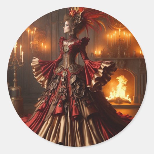 Phoenix Fire Queen Steampunk Victoriaans Industria Ronde Sticker (Voorkant)