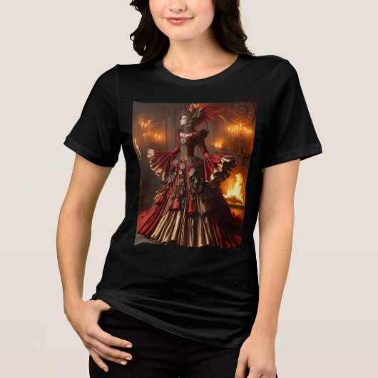 Phoenix Fire Queen Steampunk Victoriaans Industria Tri-Blend Shirt (Voorkant)