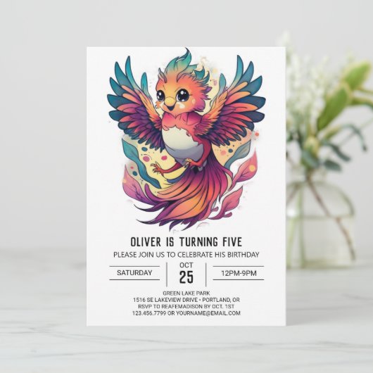 Phoenix Firebird Leuke Verjaardag uitnodiging (Staand voorkant)